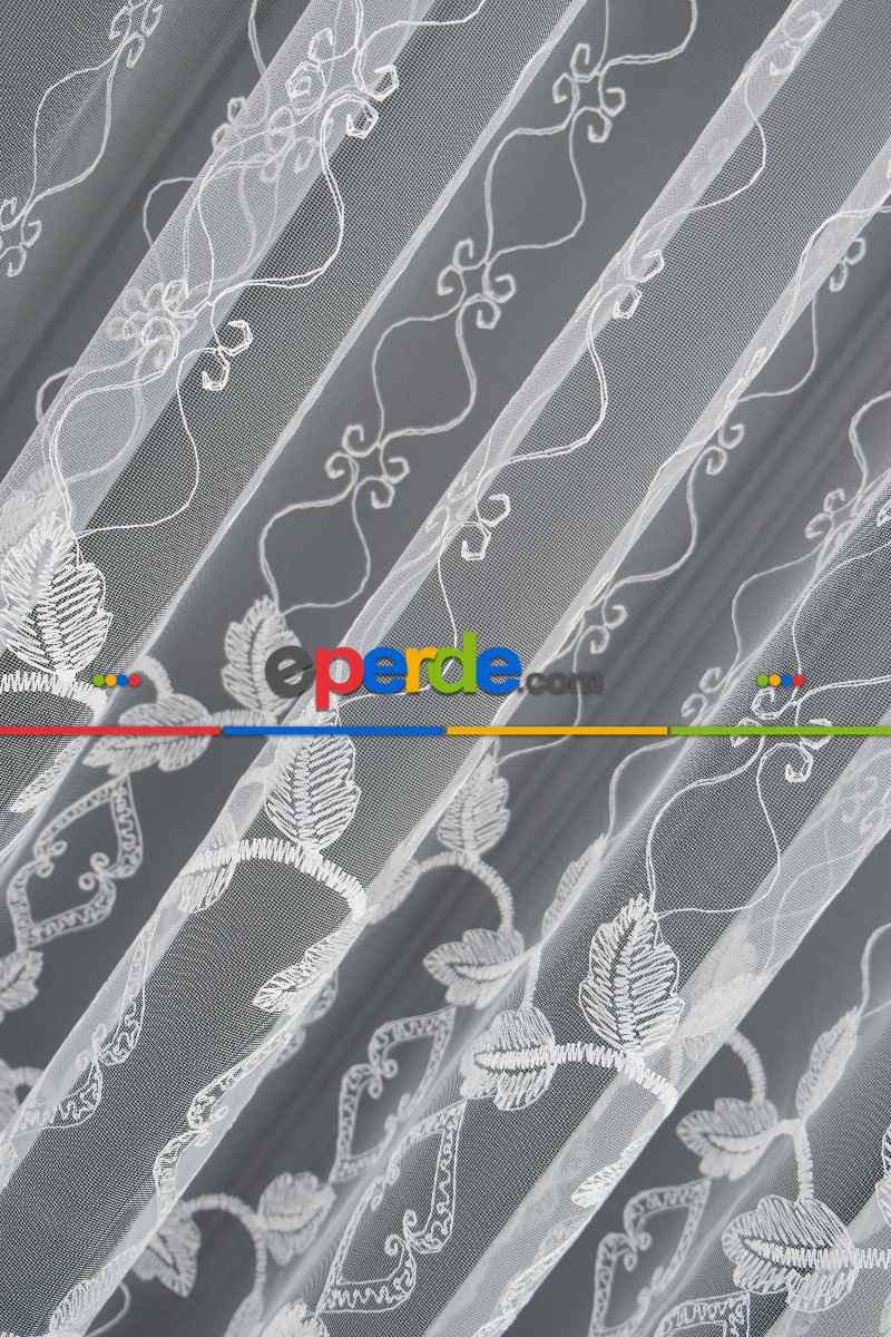 Mutfak Brode Yaprak Desen Tül Perde İşleme Tasarım Model Yeni Tül