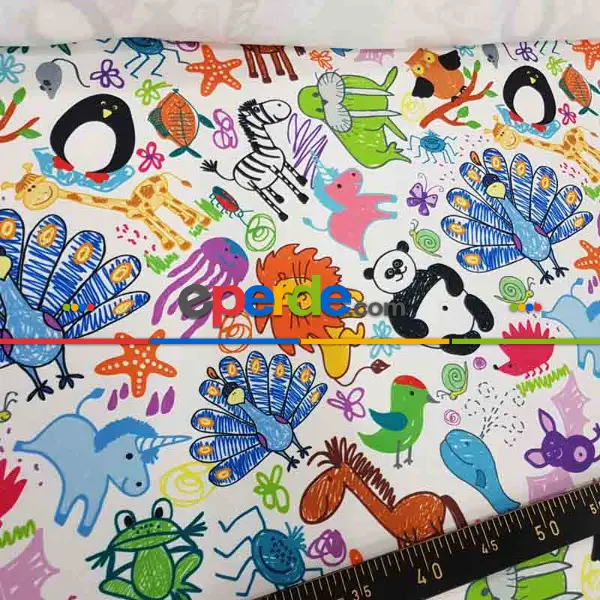 Bebek Odası Fon Perde - Hayvan Desenli Fon Perde Evm693 Kumaşı Kalındır Duck Bezi Değildir- Yeşil