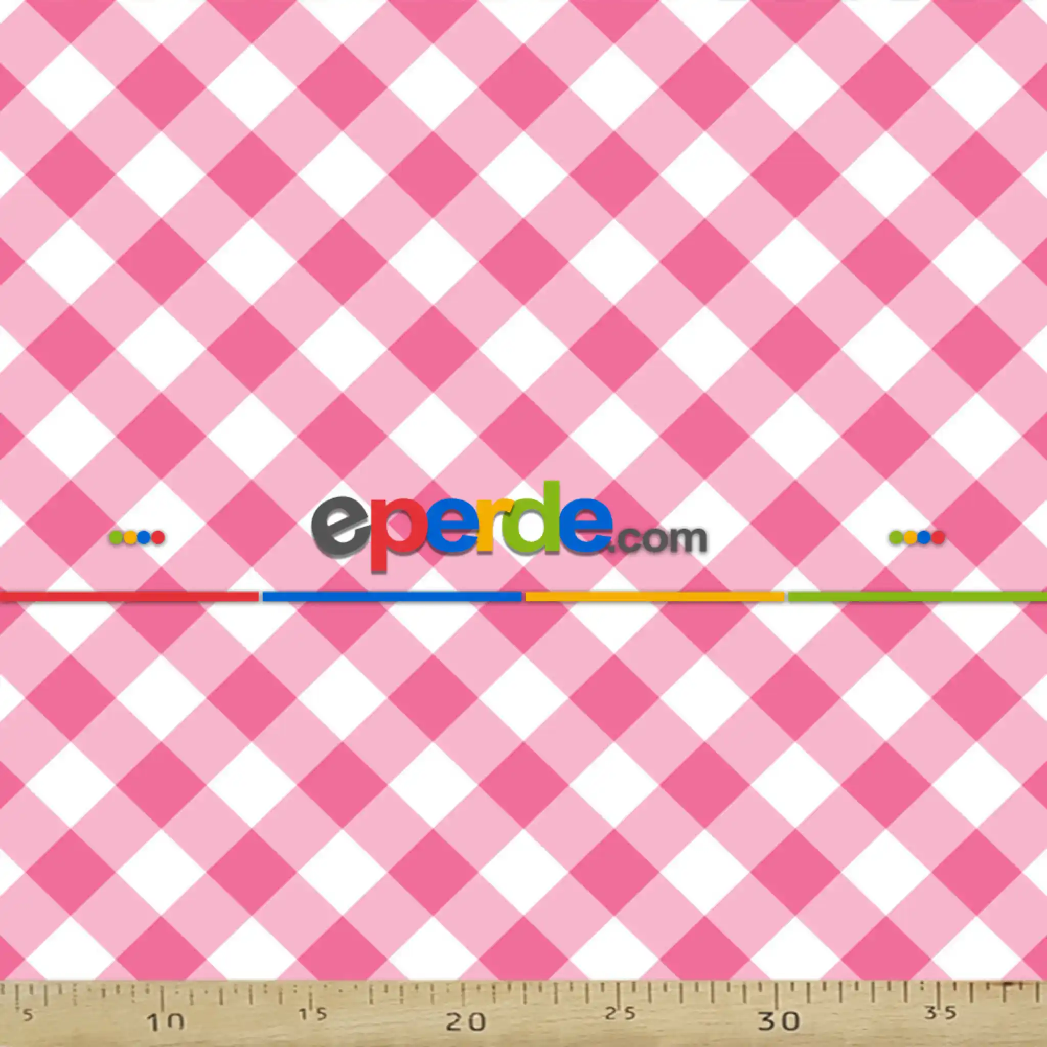 Pembe Ekoseli Mutfak Perdesi Kanat Fon Perde Desenli- Beyaz