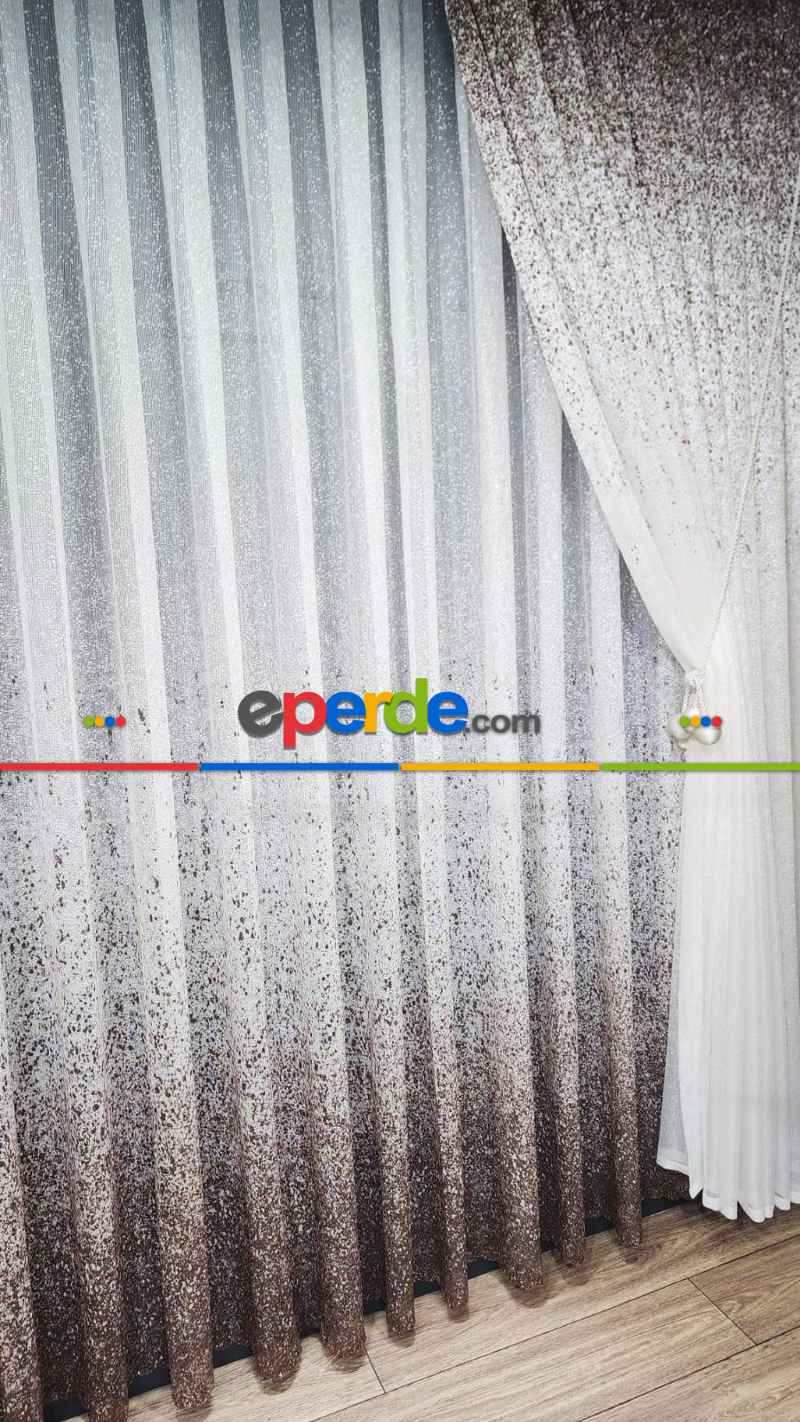 Mutfak - Üsten Dikim Renkli Kahverengi-vizon Püskürtme Tül Fon Perde