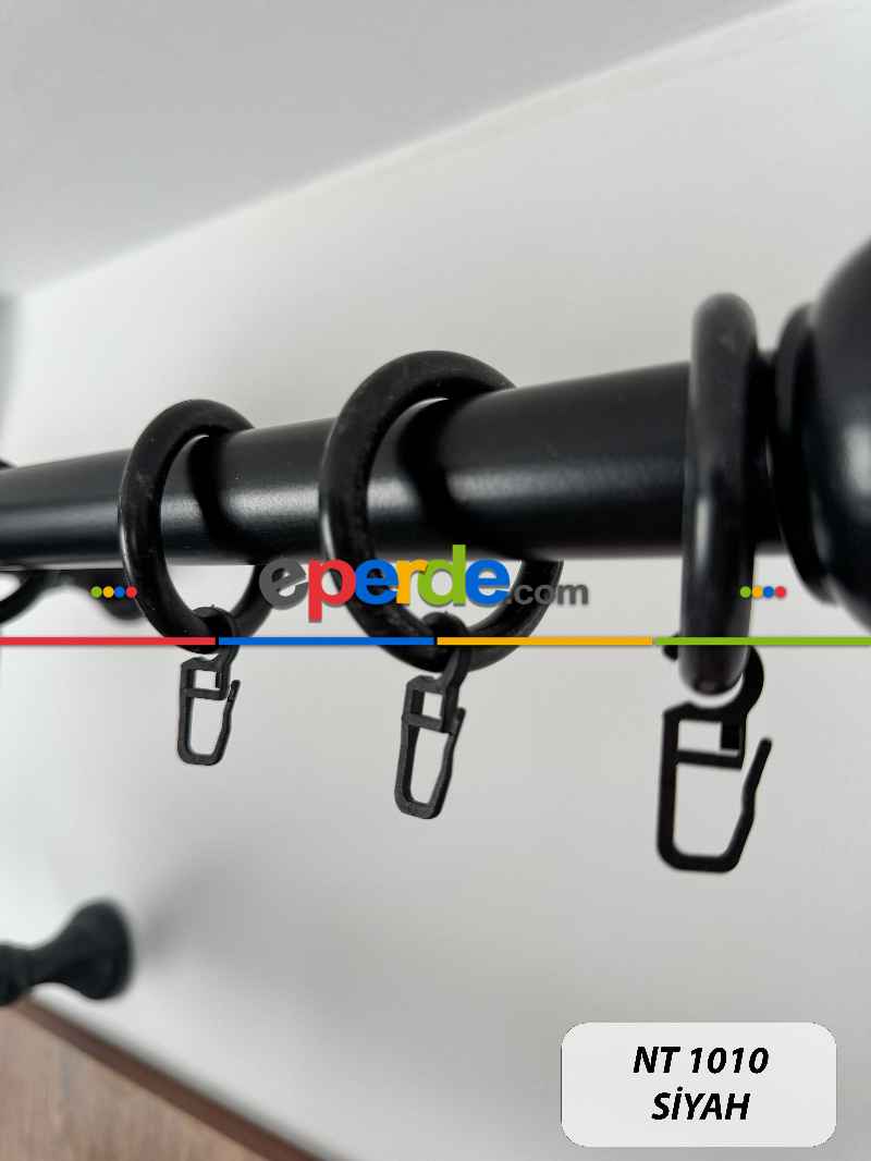 Siyah Raylı Veya Raysız Plastik Halkalı Rustik Perde Askısı