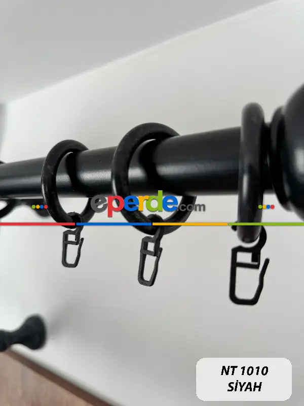 Siyah Raylı Veya Raysız Plastik Halkalı Rustik Perde Askısı