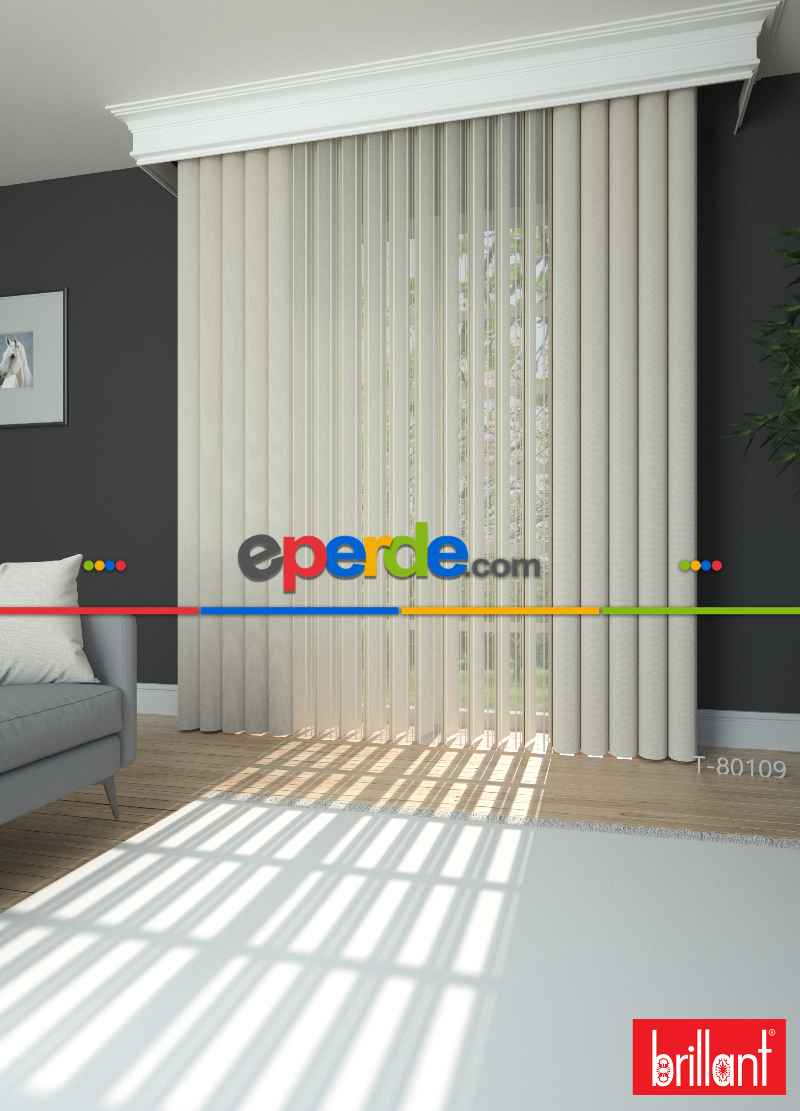 Brillant Akıllı Tül Perde Ekru Renkli Tül Dikey Zebra Perde Düz 1. Kalite