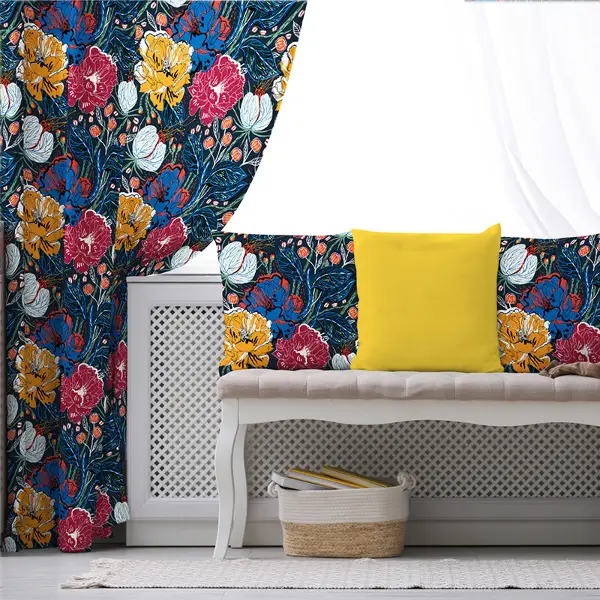 Tropik Desenli Fon Perde Evim611 Kumaşı Kalındır Duck Bezi Değildir- Mavi-beyaz