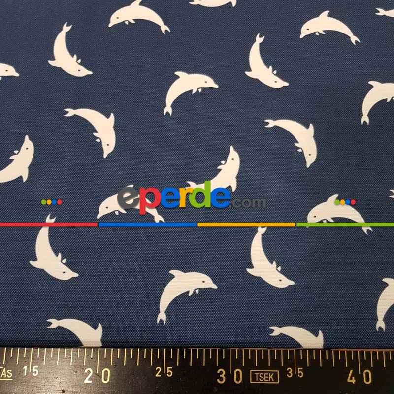 Bebek Odası - Marin Serisi Yunus Desenli Fon Perde Evm1512-3 Kumaşı Kalındır Duck Bezi Değildir- Lacivert-Beyaz
