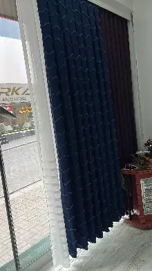 Oturma Odası - Sultan Desenli Keten Fon Perde - Lacivert