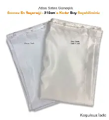 Oturma Odası - Uzun Boy - Beyaz Ve Krem Atlas Saten Güneşlik- Beyaz Ve Ekru Renk