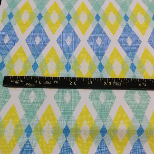Genç Odası - Geometrik Desenli Fon Perde Evm252 _g - Kumaşı Kalındır Duck Bezi Değildir.- Mavi-sarı-beyaz-çok Renkli