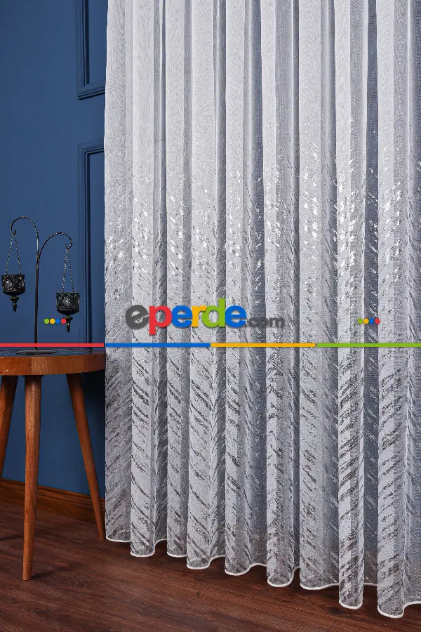 Yatak Odası - Larissa Dijital Baskılı Tül Perde Ekru-gümüş