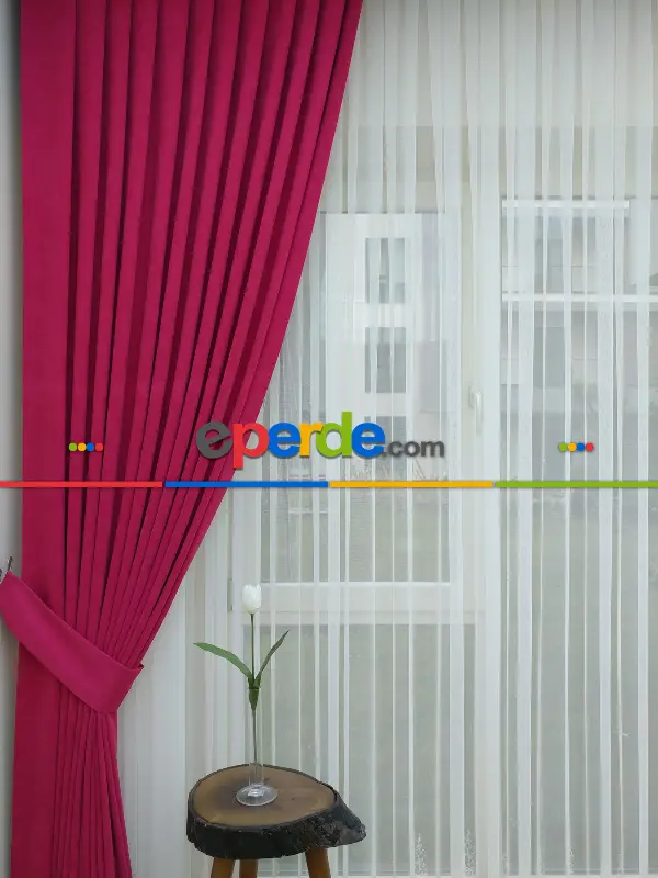 Salon Fuşya Rengi - Düz Fon Perde (  Dökümlü Fon Perde)- Fuşya
