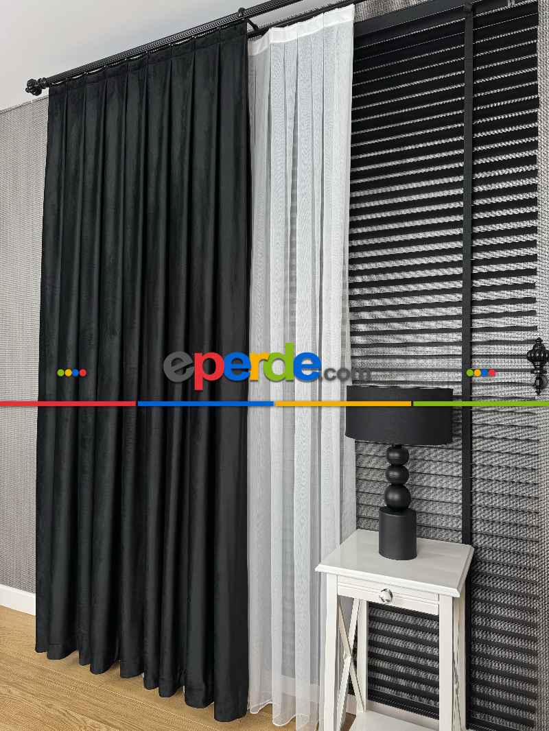Siyah İthal Kadife Fon Perde, Premium Kalite Serisi Kadife Fon Perde