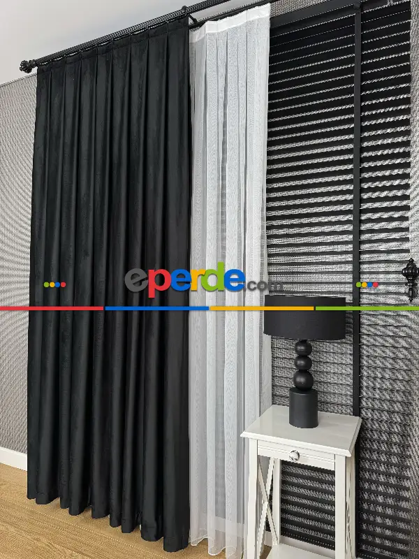 Yatak Odası - Siyah İthal Kadife Fon Perde, Premium Kalite Serisi Kadife Fon Perde