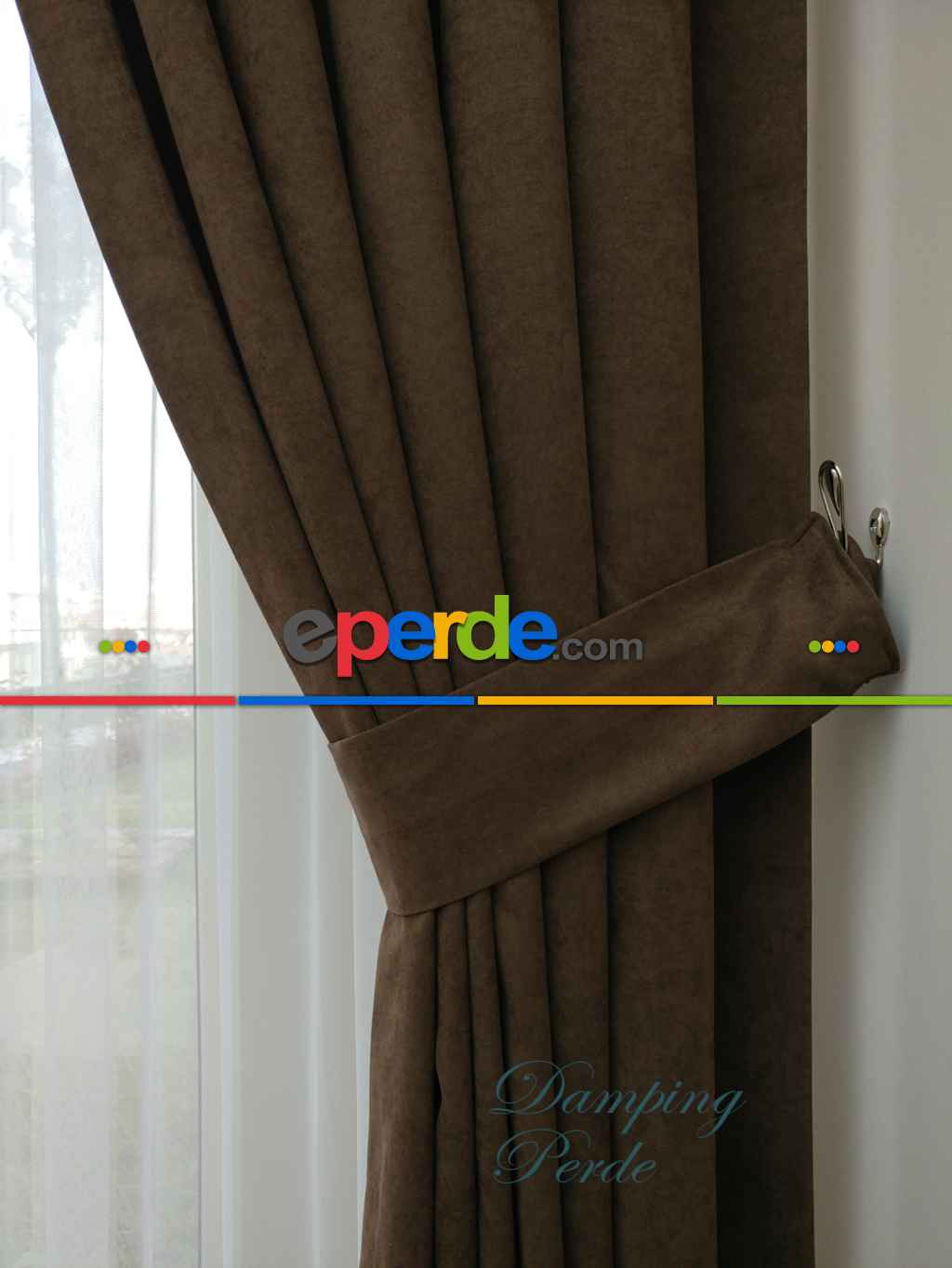 Koyu Kahve Düz Fon Perde Hazır Dikili 1 Takım (2 Kanat)- Kahve Koyu-Kahve Venge