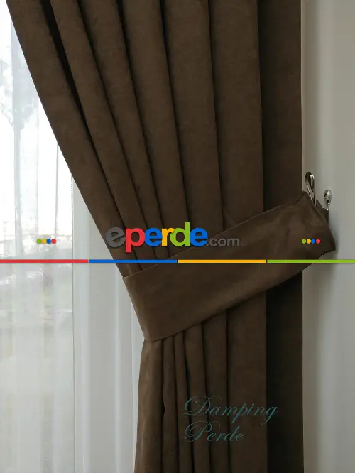 Koyu Kahve Düz Fon Perde Hazır Dikili 1 Takım (2 Kanat)- Kahve Koyu-Kahve Venge