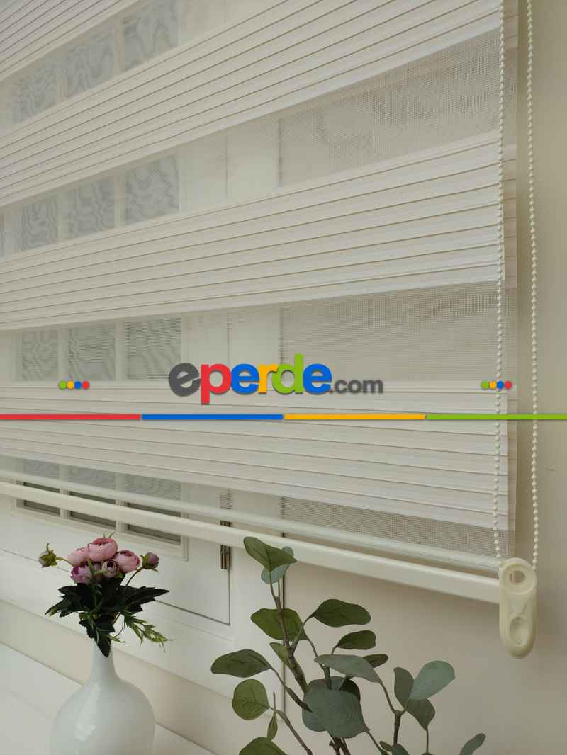 Mutfak - Zebra Perde - Geniş Pileli Zebra Perde- Krem Açık