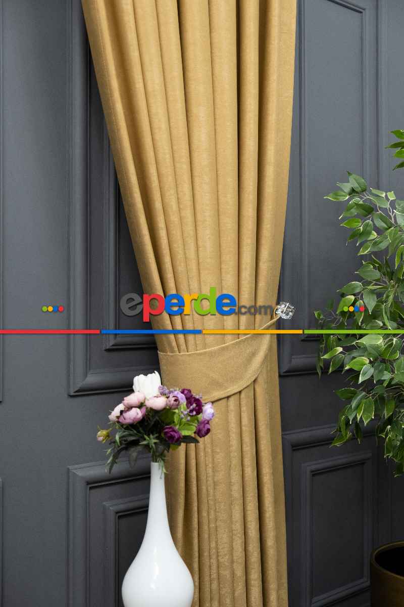 Salon - Soft Fon Perde Hardal Rengi Dökümlü En - Hardal