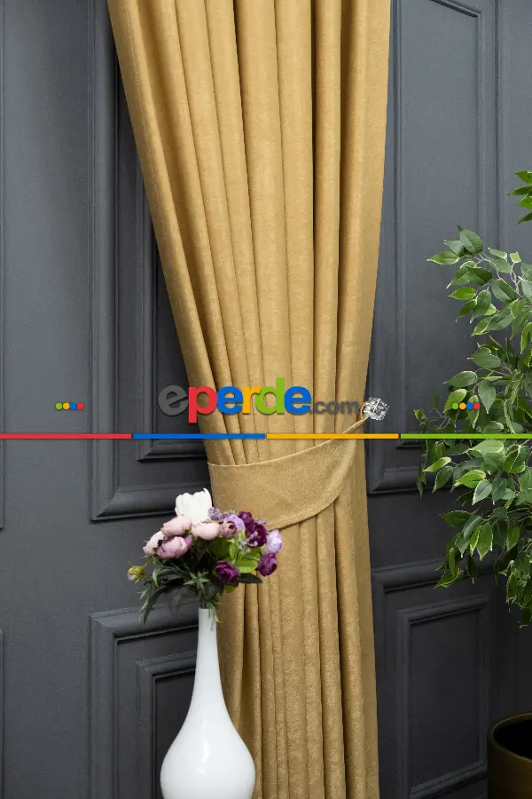 Salon - Soft Fon Perde Hardal Rengi Dökümlü En - Hardal