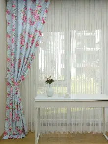 Yatak Odası - Çiçek Desenli Kaliteli Fon Perde Modelleri- Turkuaz-Pembe-Açık Yeşil