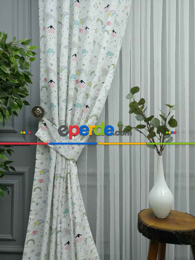 Bebek Odası Fon Perde - Desenli Fon Perde Evm563 Kumaşı Kalındır Duck Bezi Değildir- Siyah