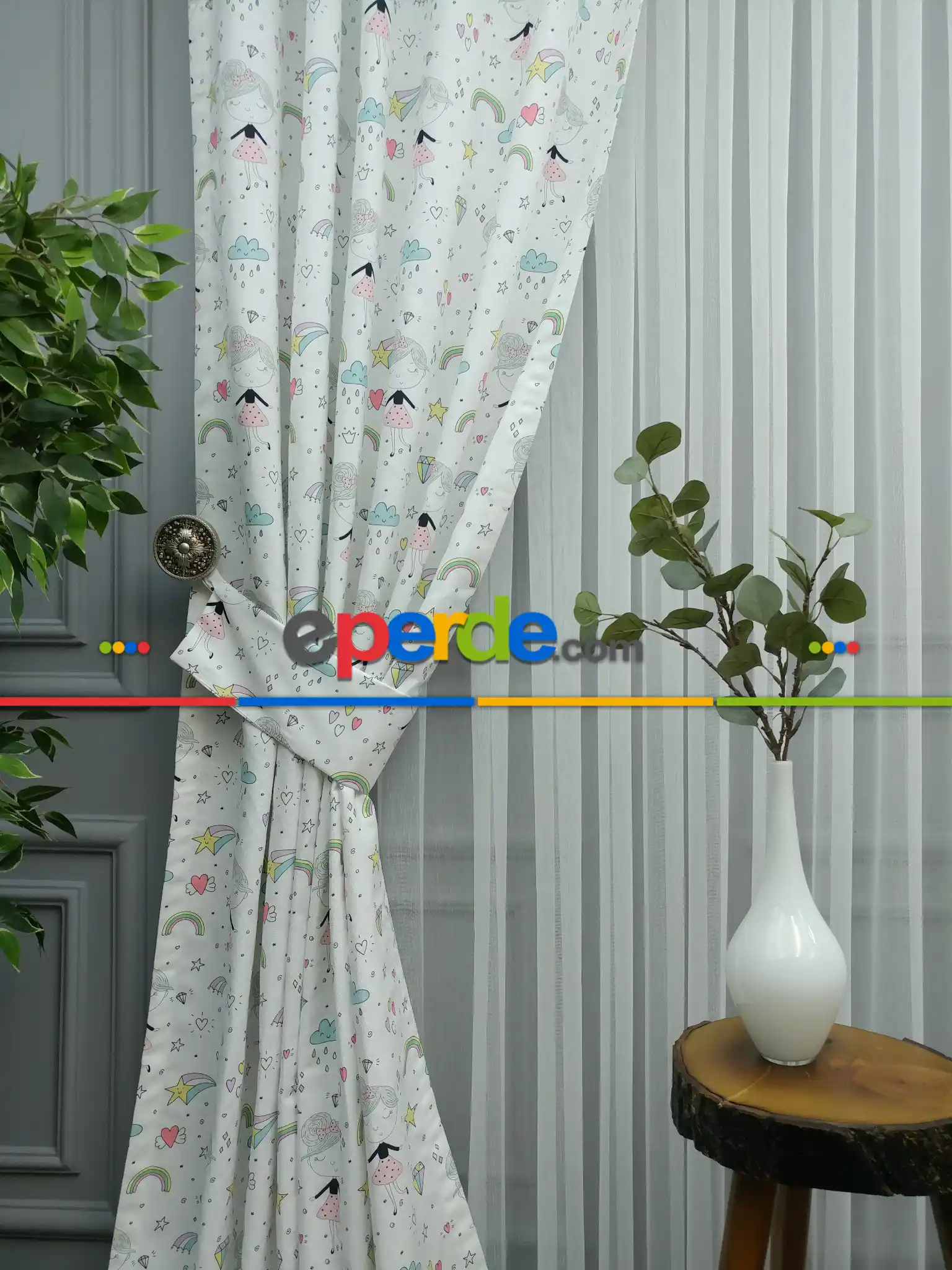 Bebek Odası Fon Perde - Desenli Fon Perde Evm563 Kumaşı Kalındır Duck Bezi Değildir- Siyah