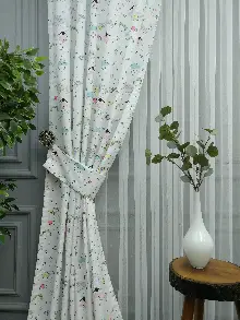 Bebek Odası Fon Perde - Desenli Fon Perde Evm563 Kumaşı Kalındır Duck Bezi Değildir- Siyah