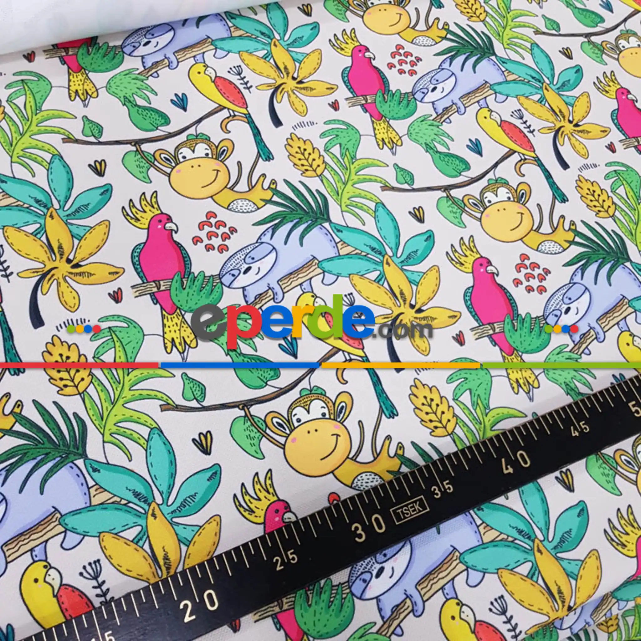 Bebek Odası Fon - Tropikal Orman Desenli Fon Perde Evm688 Kumaşı Kalındır Duck Bezi Değildir- Yeşil