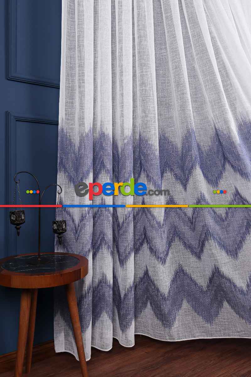 Salon Tül Modelleri - Simli Zik Zak Desenli Keten Tül Perde