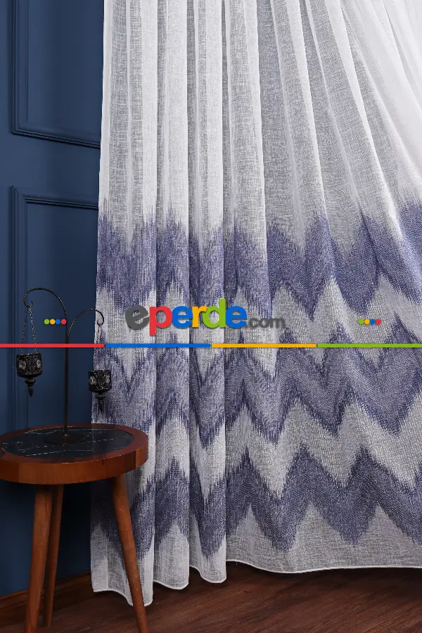 Salon Tül Modelleri - Simli Zik Zak Desenli Keten Tül Perde