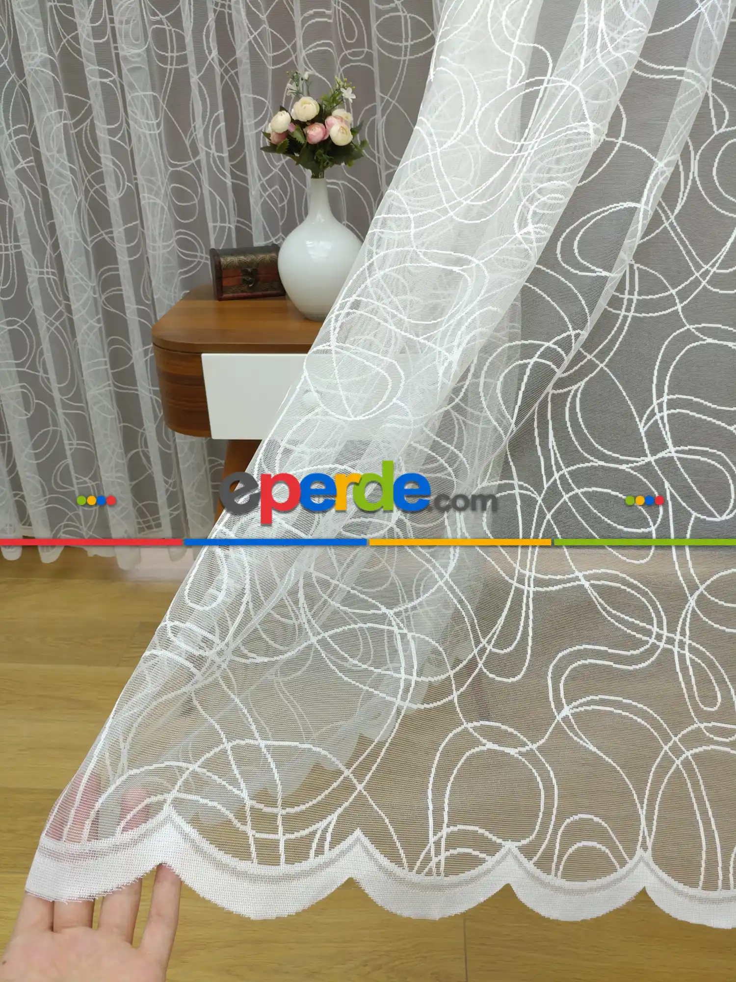 Kampanya Spor Desen Fransız Dantel Tül Perde- Ekru Bt 554