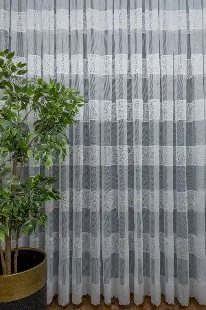 2022 Ekru Çizgi Desenli 1.sınıf Kalite Örme Tül Perde