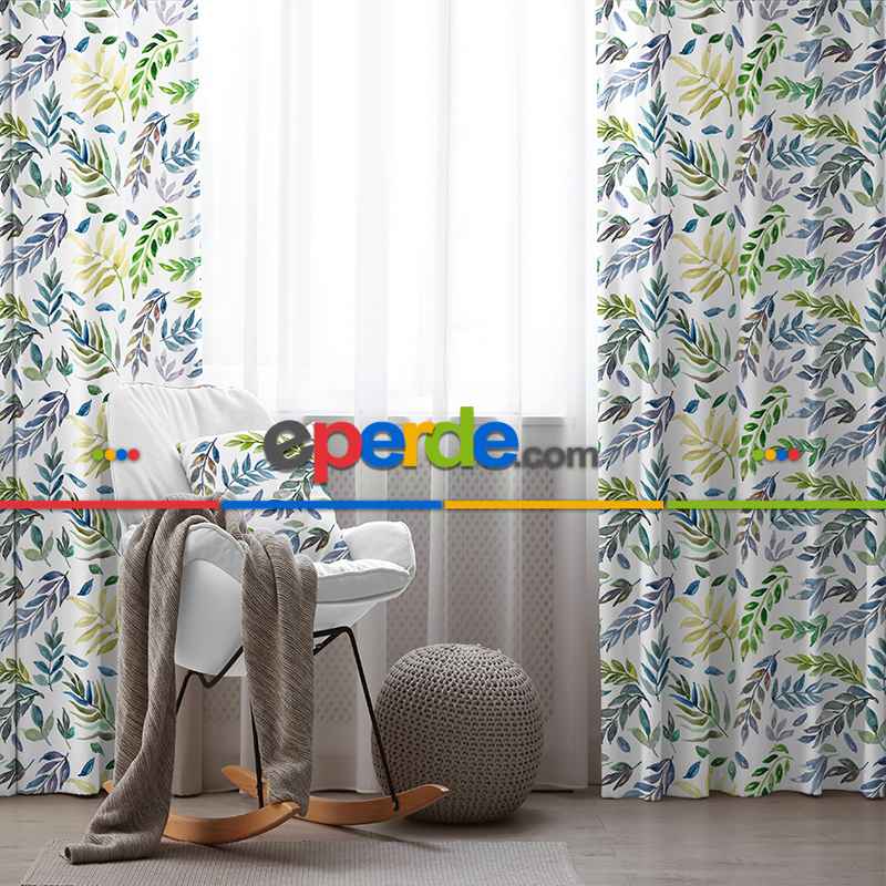 Salon Fon Perde Evim1588 Kumaşı Kalındır Duck Bezi Değildir- Mavi-beyaz