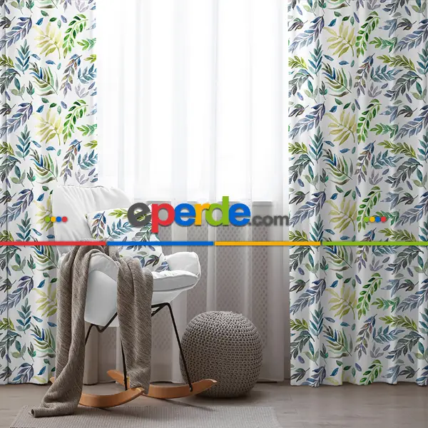 Salon Fon Perde Evim1588 Kumaşı Kalındır Duck Bezi Değildir- Mavi-beyaz