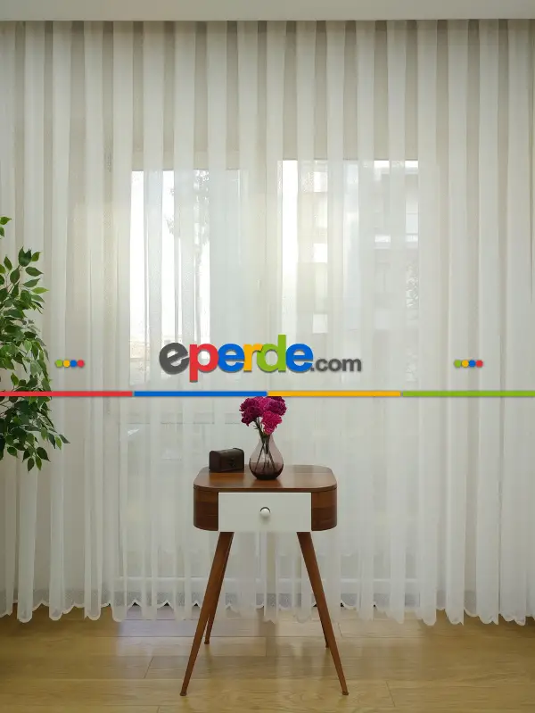 Salon Tül Perde - Kdk Örme Dantel Tül Perde- Krem