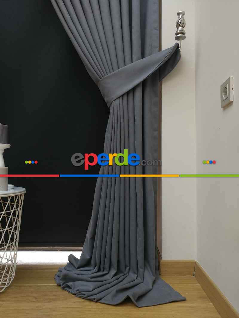 Gri Düz Renk Dökümlü Fon Perde (150)- Gri