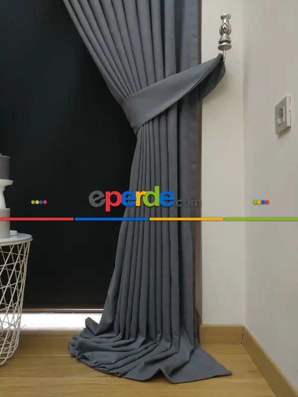 Gri Düz Renk Dökümlü Fon Perde (150)- Gri