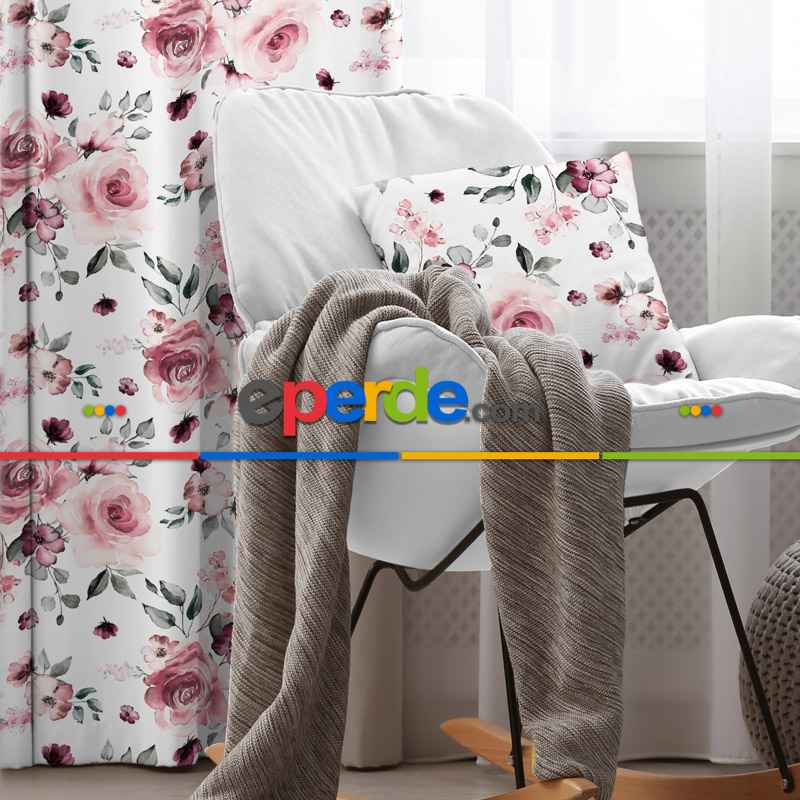 Çiçek Desenli Fon Perde Evim502 Kumaşı Kalındır Duck Bezi Değildir- Mavi-beyaz