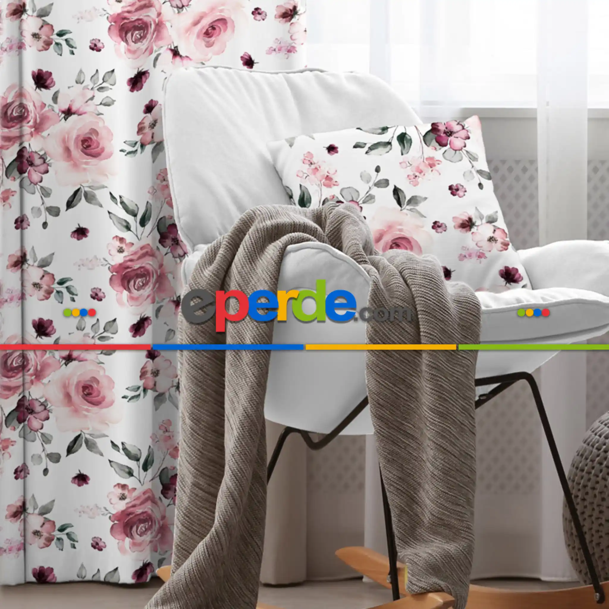 Çiçek Desenli Fon Perde Evim502 Kumaşı Kalındır Duck Bezi Değildir- Mavi-beyaz