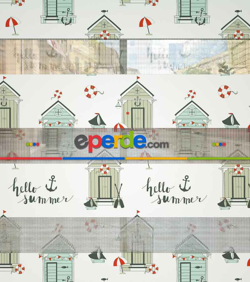 Bekçi Klübesi Baskılı Zebra Perde- Kırmızı-beyaz-turkuaz-turkuaz