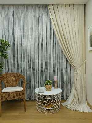 Jakar Fon Perde Dökümlü ( Dökümlü Jakar Fon )- Krem