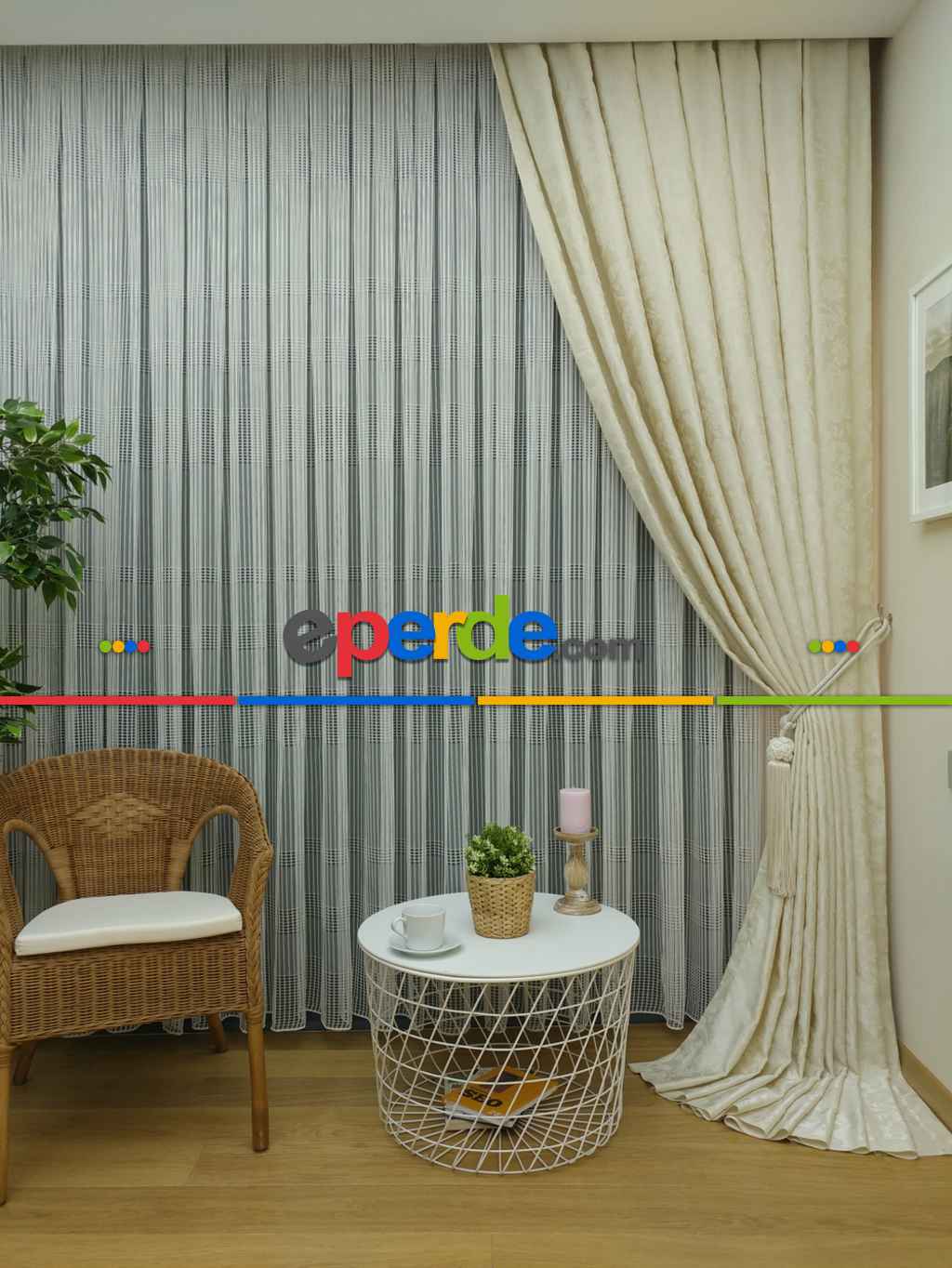 Jakar Fon Perde Dökümlü ( Dökümlü Jakar Fon )- Krem