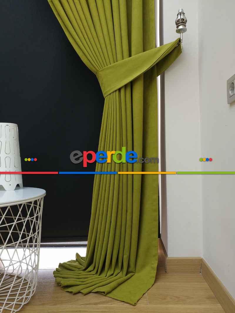 Düz Renk Dökümlü Fon Perde (180)- Fıstık Yeşili