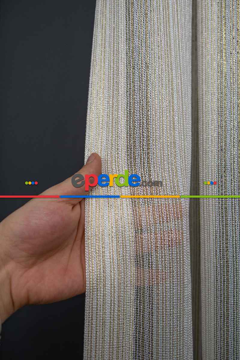 Altın Çizgili Düz Fantezi Tül Perde