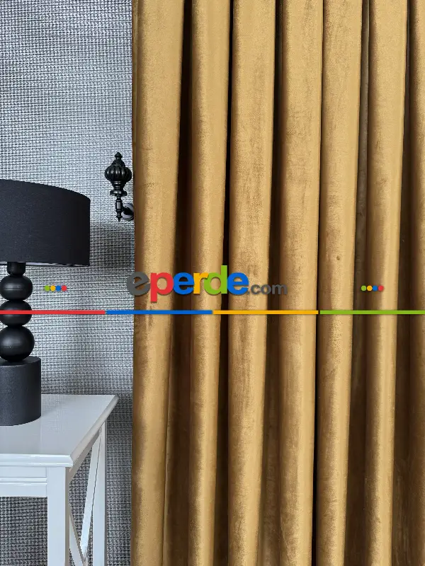 Yatak Odası - Turuncu İthal Kadife Fon Perde, Premium Kalite Serisi Kadife Fon Perde