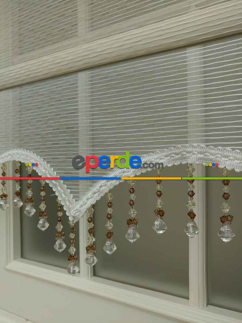 Mutfak Stor Perde - Çiftli Sistem İkili Tül Stor- Krem Koyu