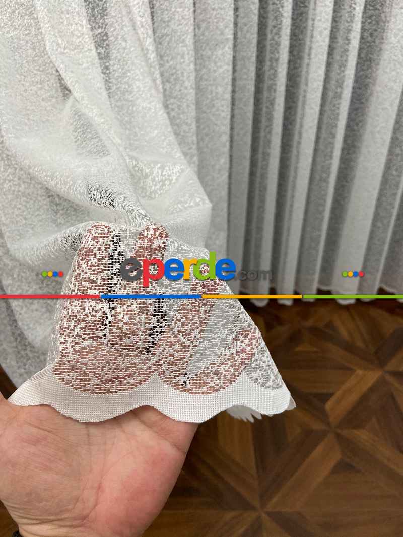 Mutfak Jakarlı Örme Tül Kum Desen- Ekru