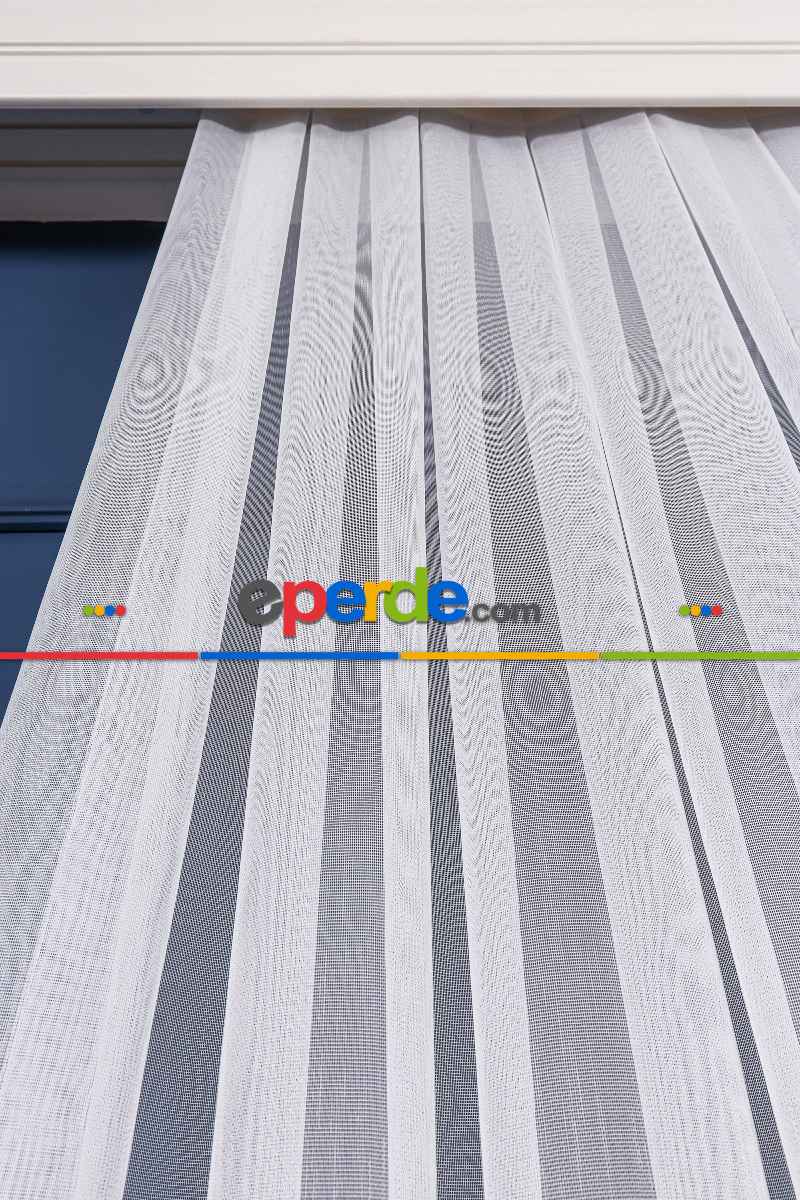 Salon Tül - Benekli Dijital Baskılı Tül Perde Ekru-gümüş