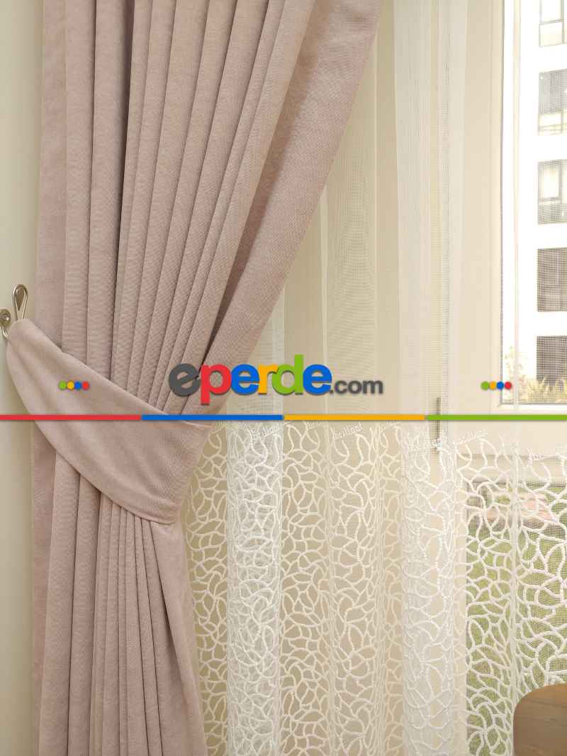 Pudra Pembe Düz Sade Mutfak Fon Perde Yan Kanat Perdesi- Pembe Pudra Pembe