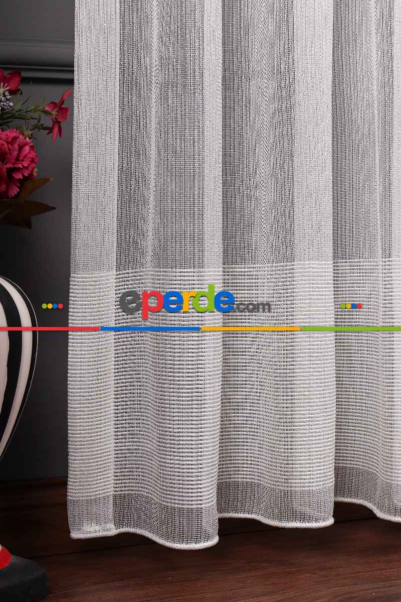 Yatak Odası - Etek Bantlı Keten Tül Perde Grz 2165