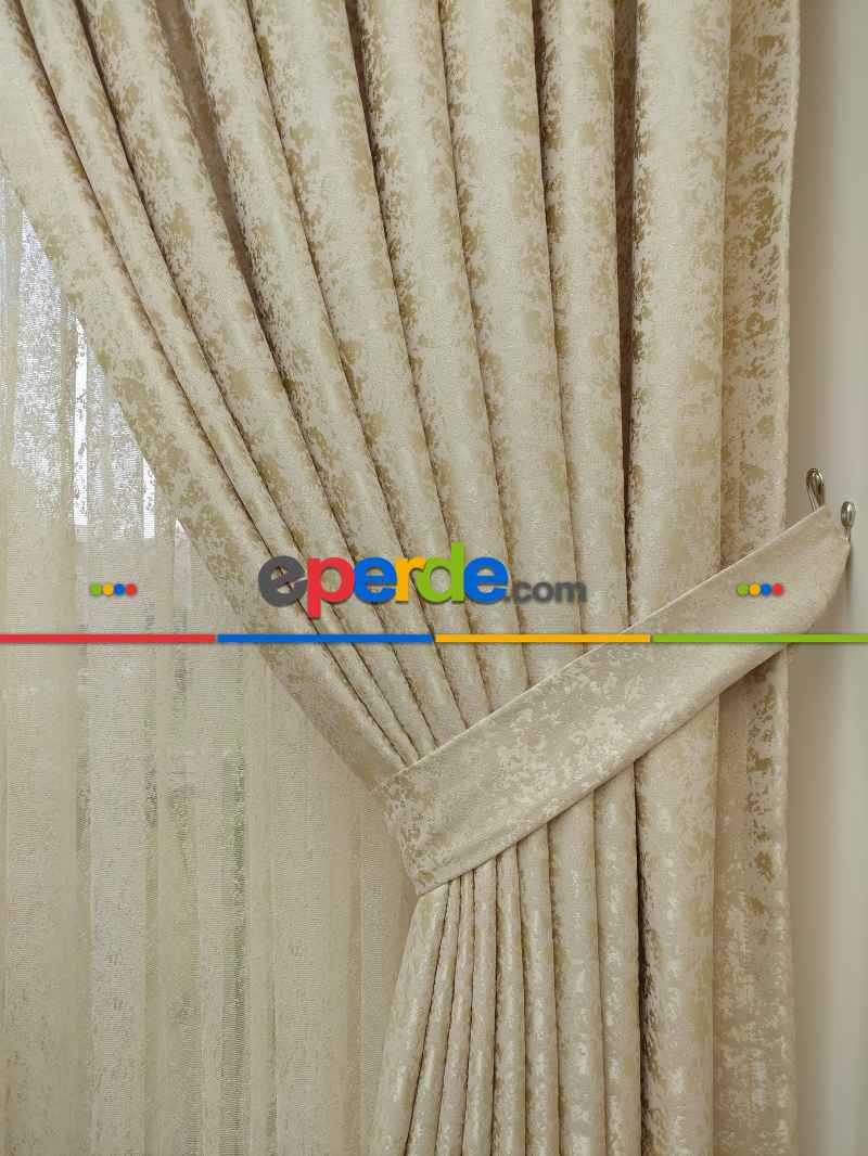Açık Bej Duz Jakar Fon Perde (180)- Bej