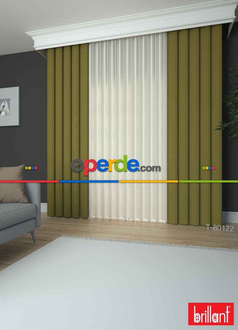 Brillant Akıllı Tül Perde Fıstık Yeşili Tül Dikey Zebra Perde Düz 1. Kalite